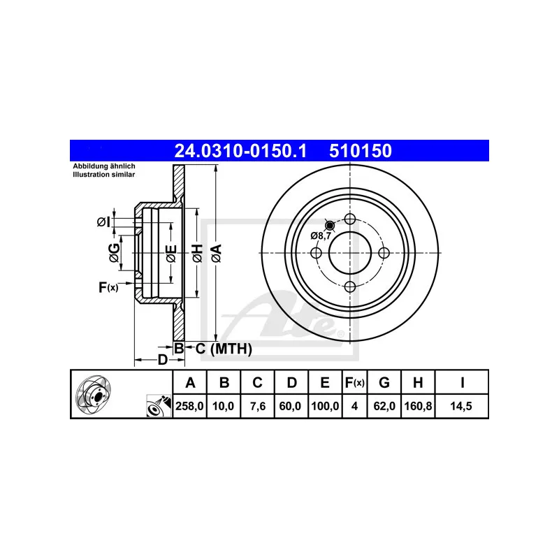 Jeu de 2 disques de frein arrière ATE 24.0310-0150.1
