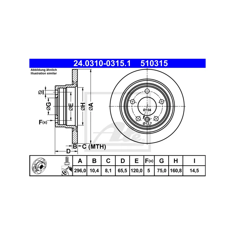 Jeu de 2 disques de frein arrière ATE 24.0310-0315.1