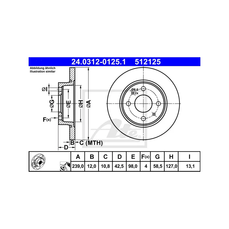 Jeu de 2 disques de frein avant ATE 24.0312-0125.1