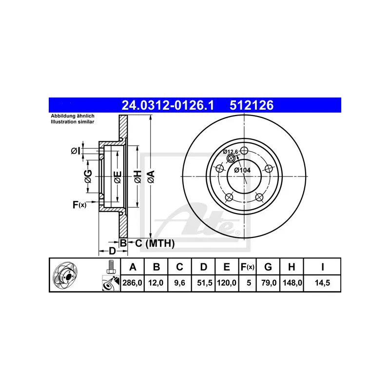 Jeu de 2 disques de frein avant ATE 24.0312-0126.1