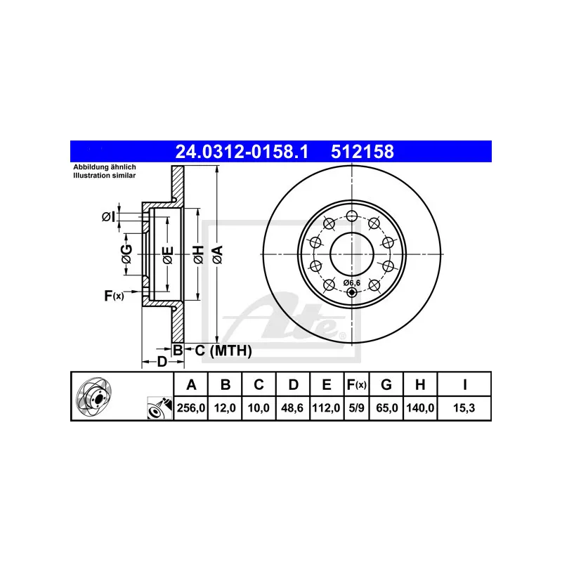 Jeu de 2 disques de frein arrière ATE 24.0312-0158.1