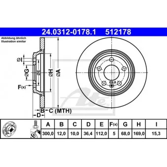 Jeu de 2 disques de frein arrière ATE 24.0312-0178.1