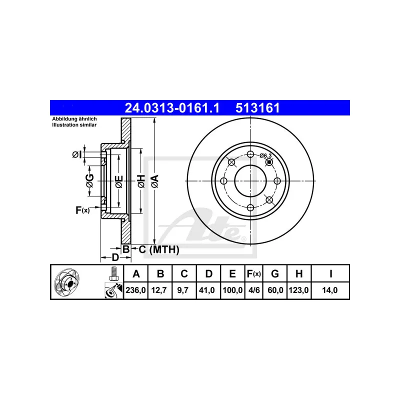Jeu de 2 disques de frein avant ATE 24.0313-0161.1
