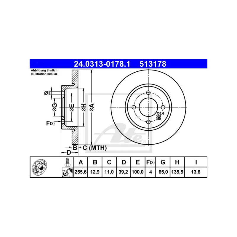 Jeu de 2 disques de frein avant ATE 24.0313-0178.1