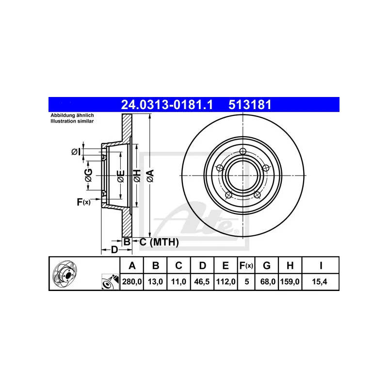 Jeu de 2 disques de frein avant ATE 24.0313-0181.1