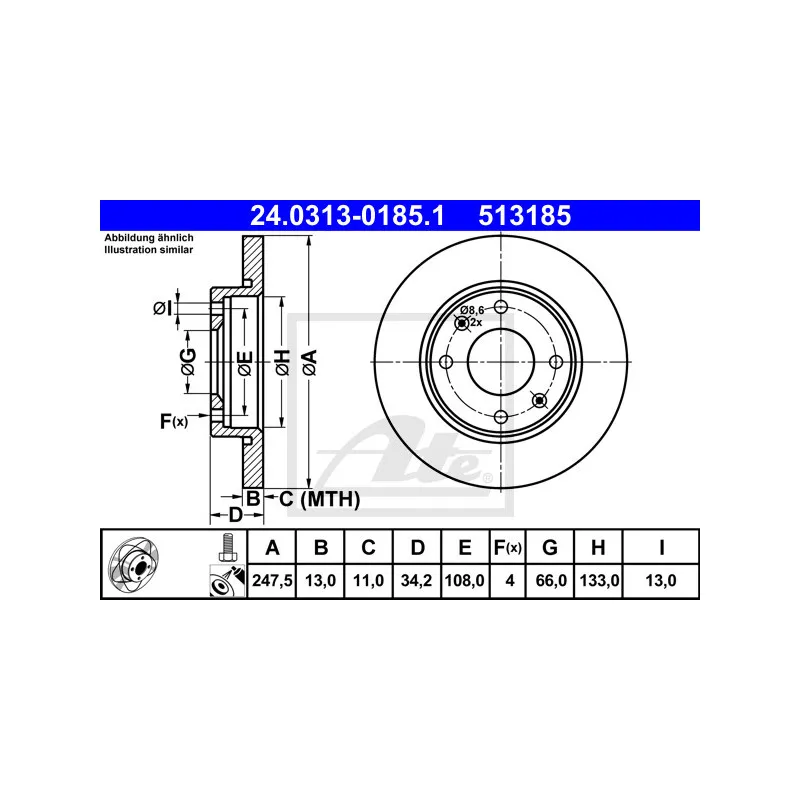 Jeu de 2 disques de frein avant ATE 24.0313-0185.1