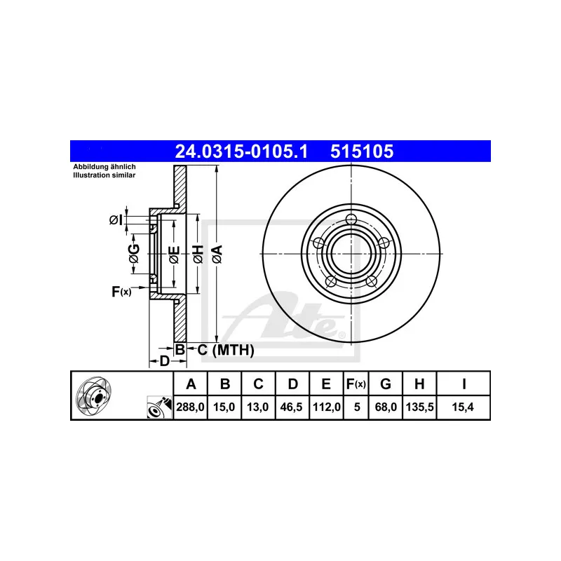 Jeu de 2 disques de frein avant ATE 24.0315-0105.1