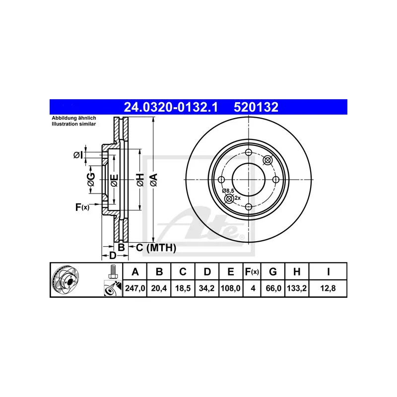 Jeu de 2 disques de frein avant ATE 24.0320-0132.1