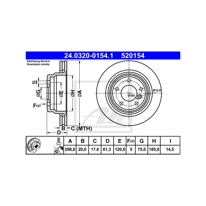 Jeu de 2 disques de frein arrière ATE 24.0320-0154.1