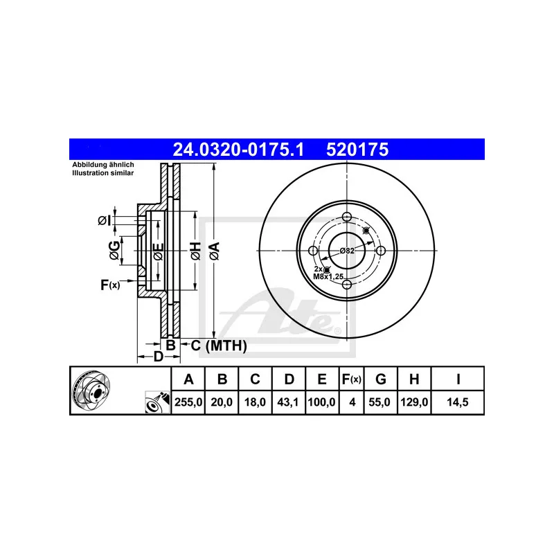 Jeu de 2 disques de frein avant ATE 24.0320-0175.1