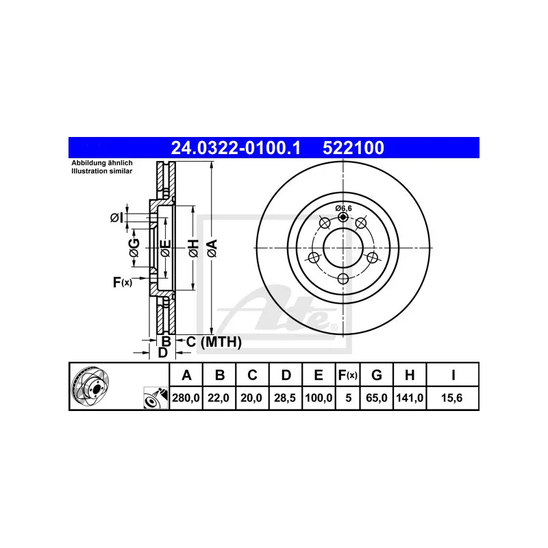 Jeu de 2 disques de frein avant ATE 24.0322-0100.1
