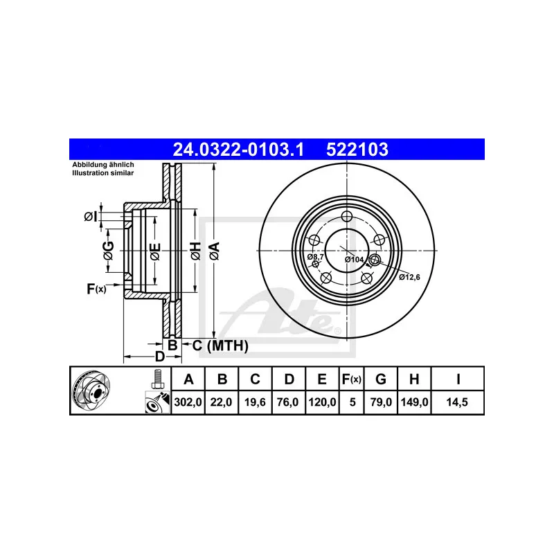 Jeu de 2 disques de frein avant ATE 24.0322-0103.1