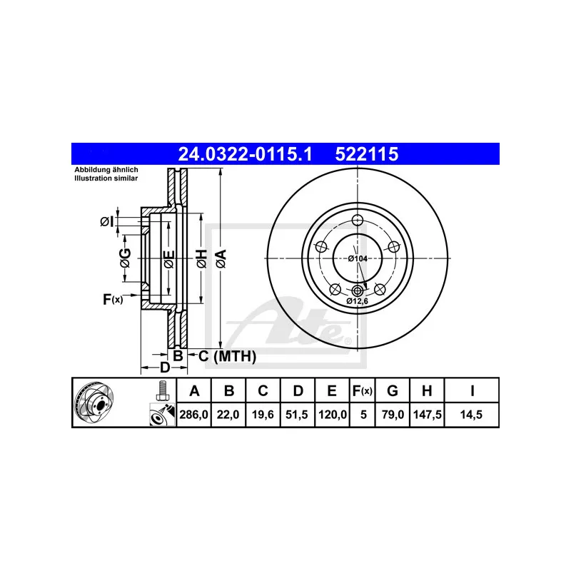 Jeu de 2 disques de frein avant ATE 24.0322-0115.1