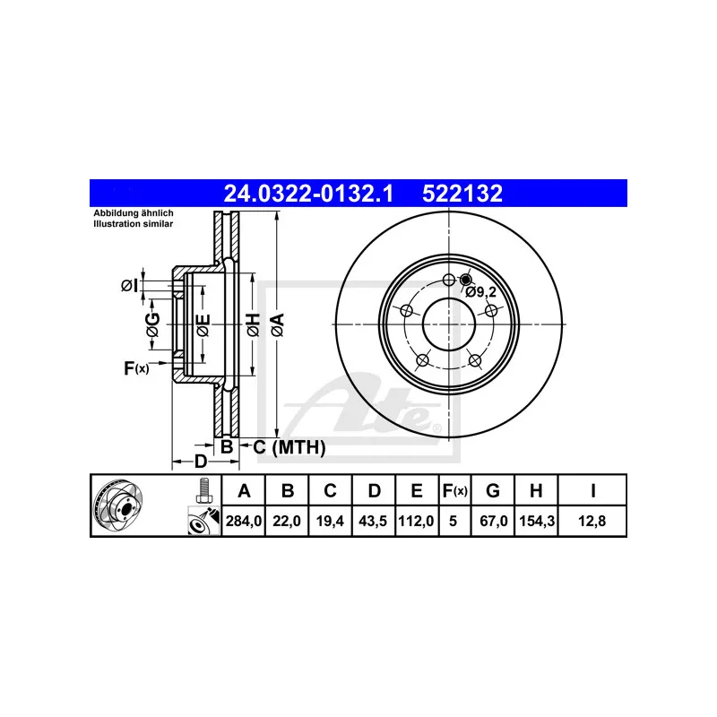 Jeu de 2 disques de frein avant ATE 24.0322-0132.1