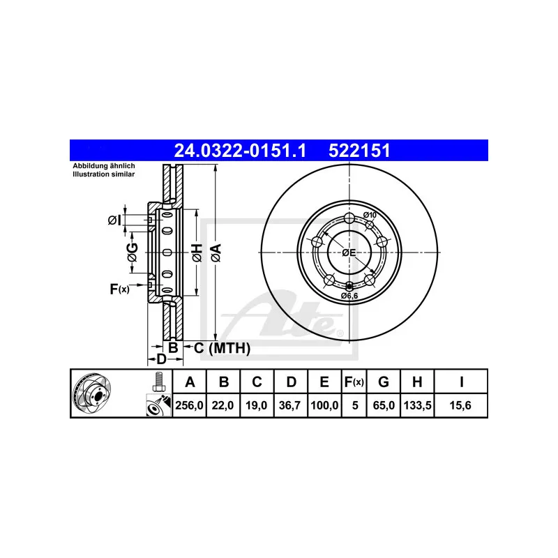 Jeu de 2 disques de frein avant ATE 24.0322-0151.1