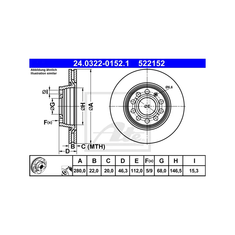 Jeu de 2 disques de frein avant ATE 24.0322-0152.1