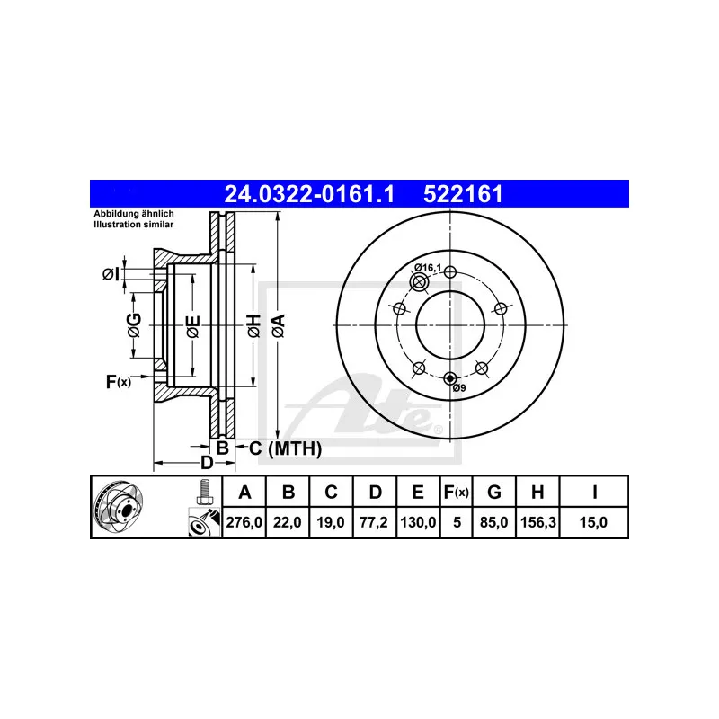 Jeu de 2 disques de frein avant ATE 24.0322-0161.1