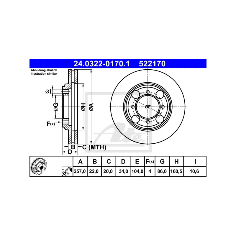 Jeu de 2 disques de frein avant ATE 24.0322-0170.1