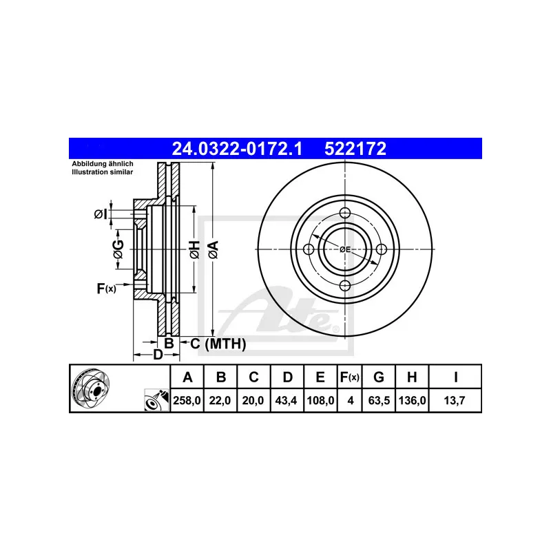 Jeu de 2 disques de frein avant ATE 24.0322-0172.1