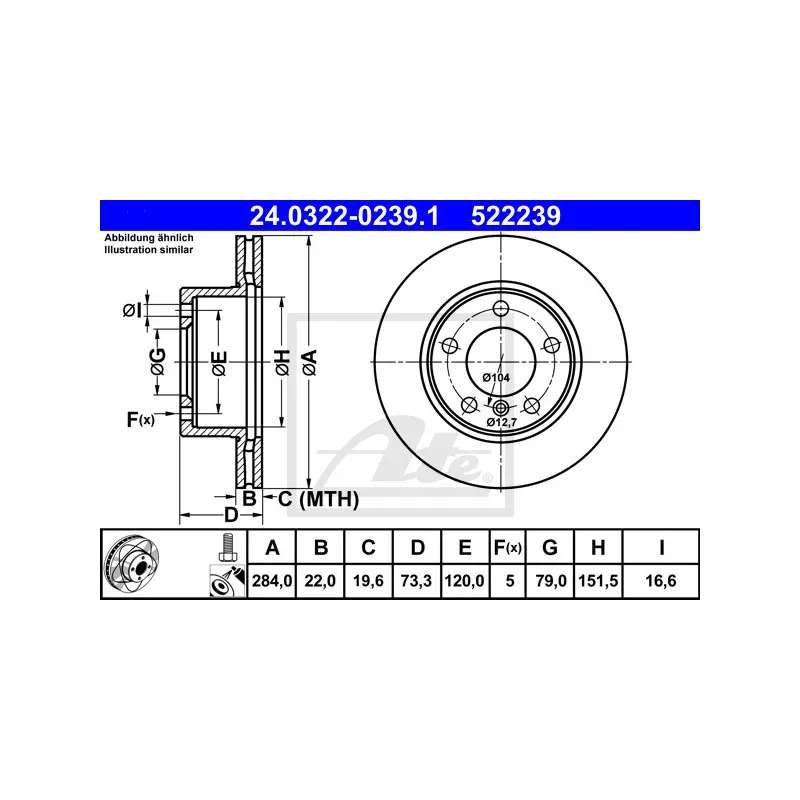 Jeu de 2 disques de frein avant ATE 24.0322-0239.1