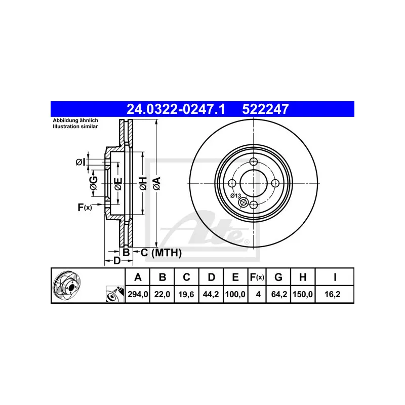 Jeu de 2 disques de frein avant ATE 24.0322-0247.1
