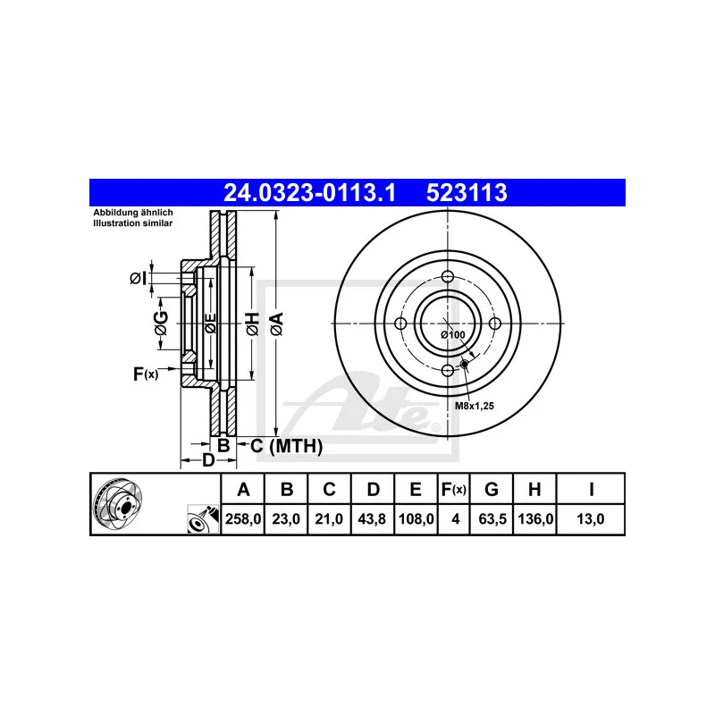 Jeu de 2 disques de frein avant ATE 24.0323-0113.1