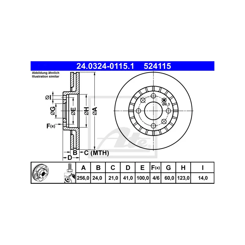 Jeu de 2 disques de frein avant ATE 24.0324-0115.1