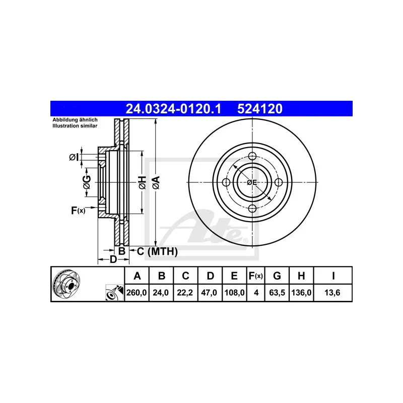Jeu de 2 disques de frein avant ATE 24.0324-0120.1