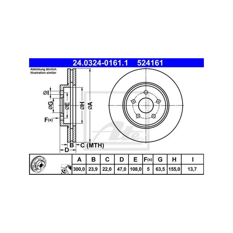 Jeu de 2 disques de frein avant ATE 24.0324-0161.1