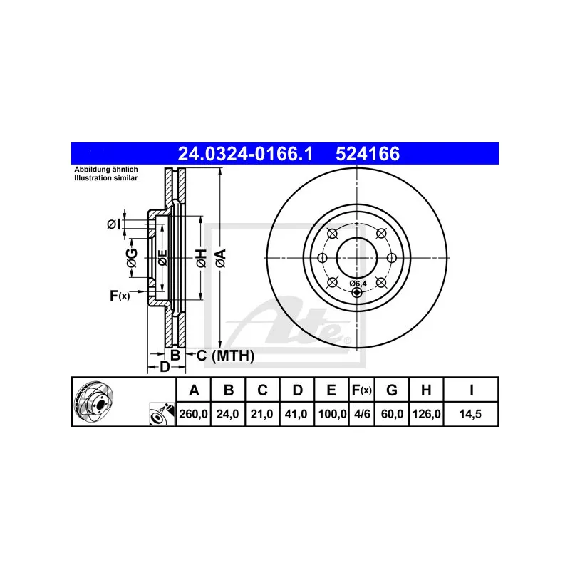 Jeu de 2 disques de frein avant ATE 24.0324-0166.1