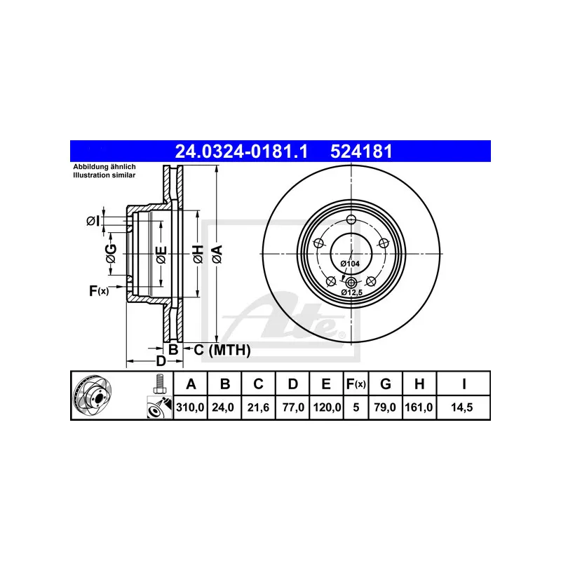Jeu de 2 disques de frein avant ATE 24.0324-0181.1
