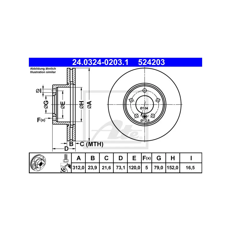 Jeu de 2 disques de frein avant ATE 24.0324-0203.1