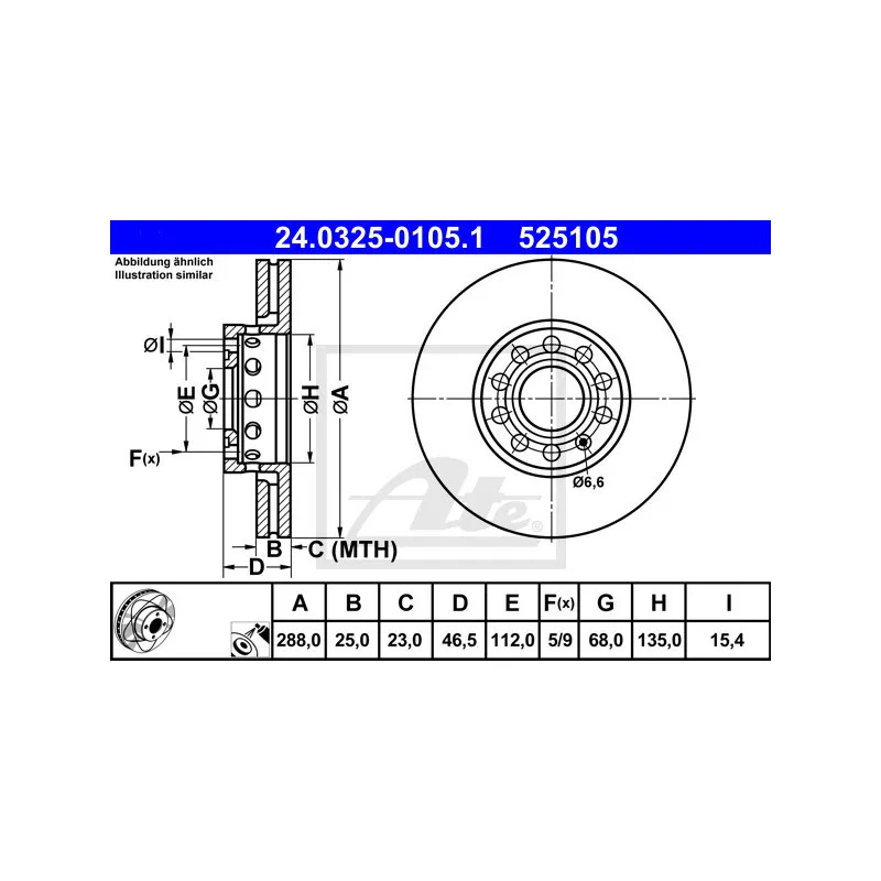 Jeu de 2 disques de frein avant ATE 24.0325-0105.1