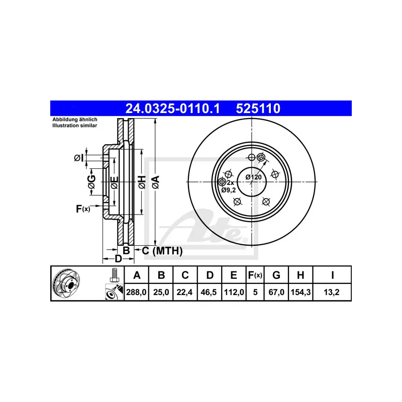 Jeu de 2 disques de frein avant ATE 24.0325-0110.1