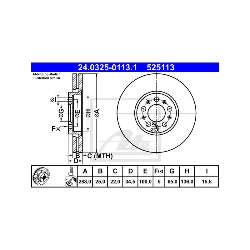 Jeu de 2 disques de frein avant ATE 24.0325-0113.1