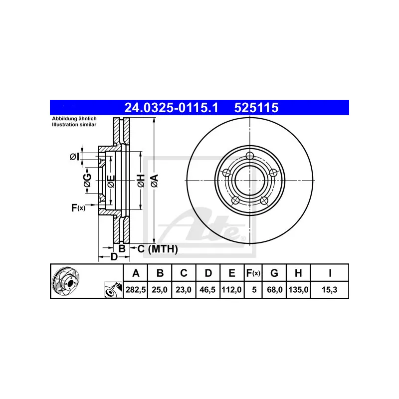 Jeu de 2 disques de frein avant ATE 24.0325-0115.1
