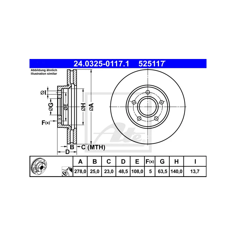 Jeu de 2 disques de frein avant ATE 24.0325-0117.1