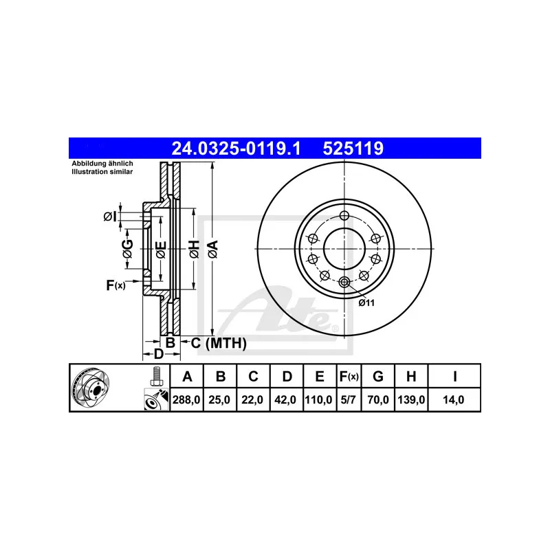Jeu de 2 disques de frein avant ATE 24.0325-0119.1