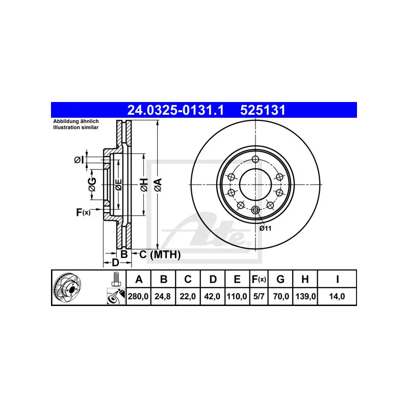 Jeu de 2 disques de frein avant ATE 24.0325-0131.1