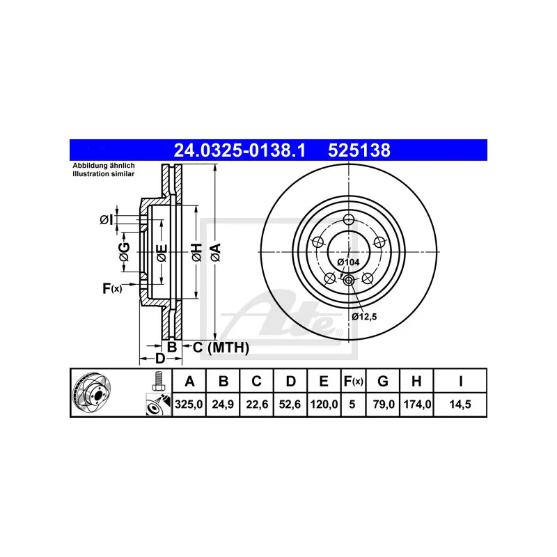 Jeu de 2 disques de frein avant ATE 24.0325-0138.1