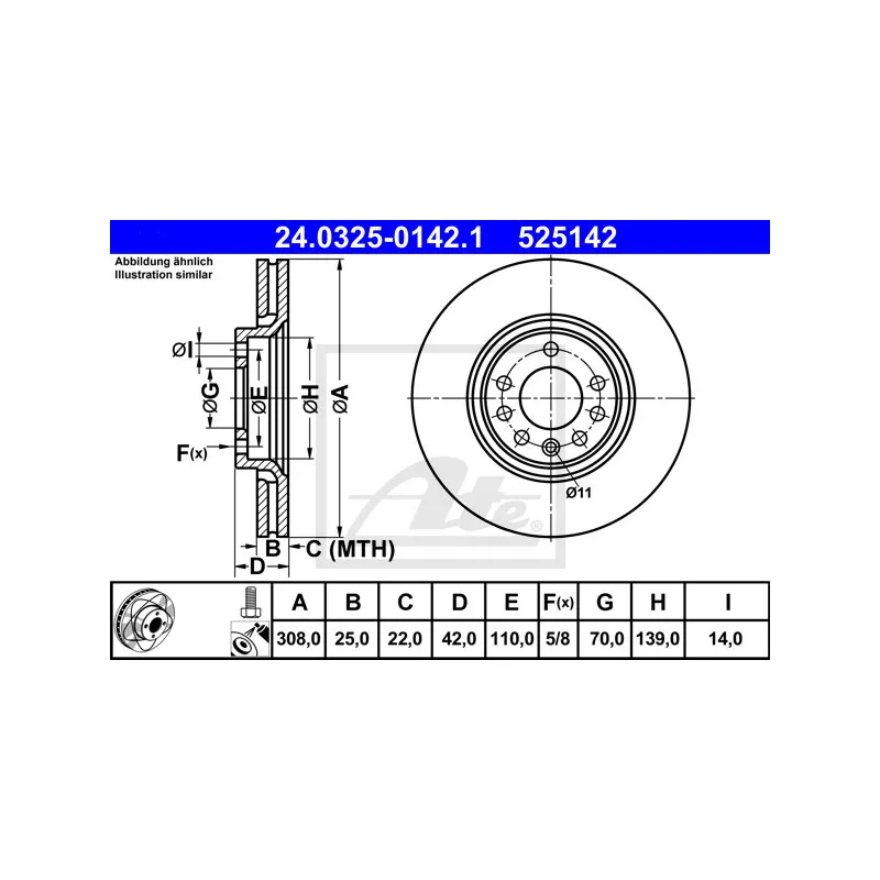 Jeu de 2 disques de frein avant ATE 24.0325-0142.1