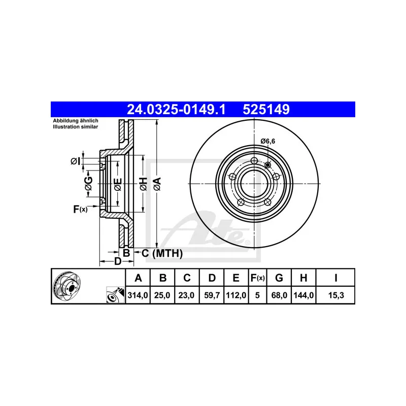 Jeu de 2 disques de frein avant ATE 24.0325-0149.1