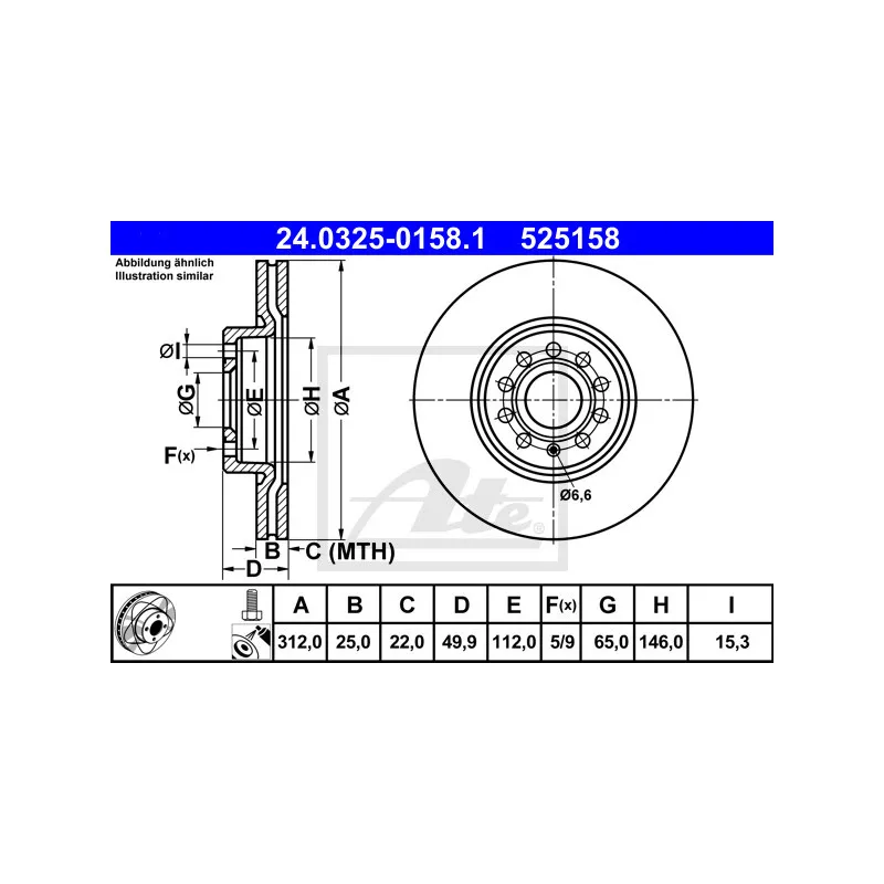 Jeu de 2 disques de frein avant ATE 24.0325-0158.1