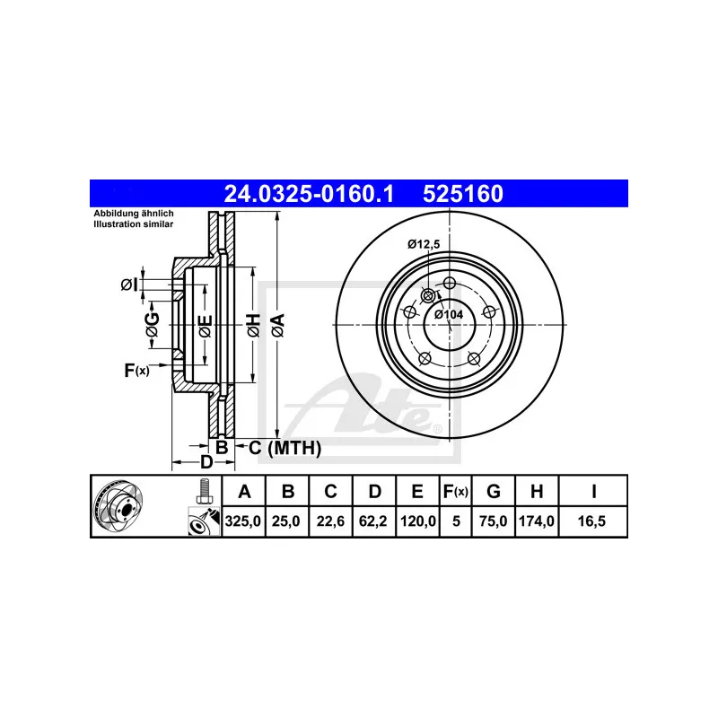Jeu de 2 disques de frein avant ATE 24.0325-0160.1