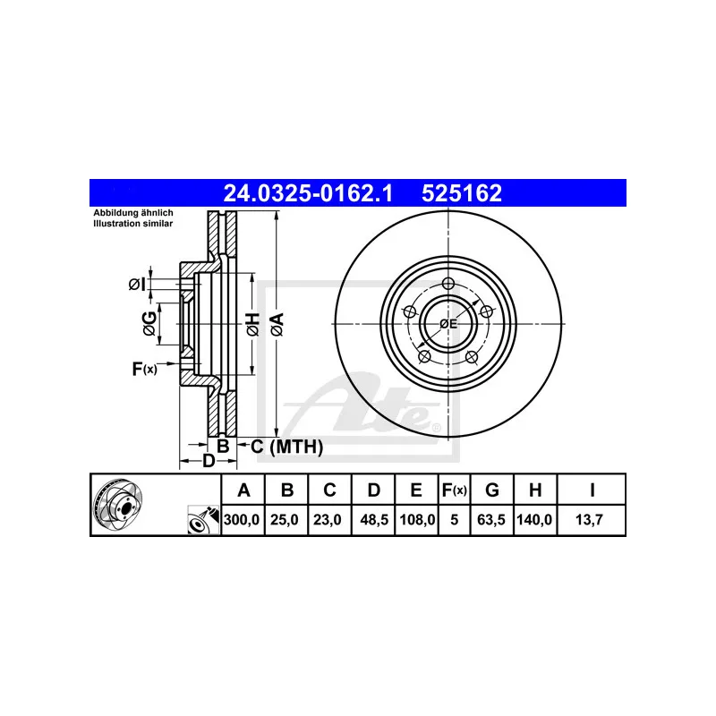Jeu de 2 disques de frein avant ATE 24.0325-0162.1