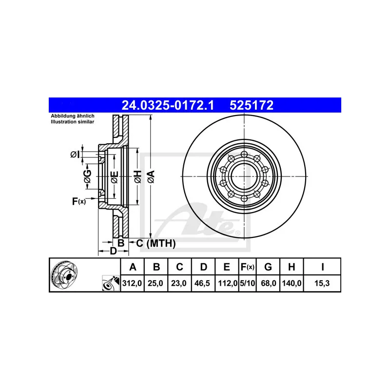 Jeu de 2 disques de frein avant ATE 24.0325-0172.1