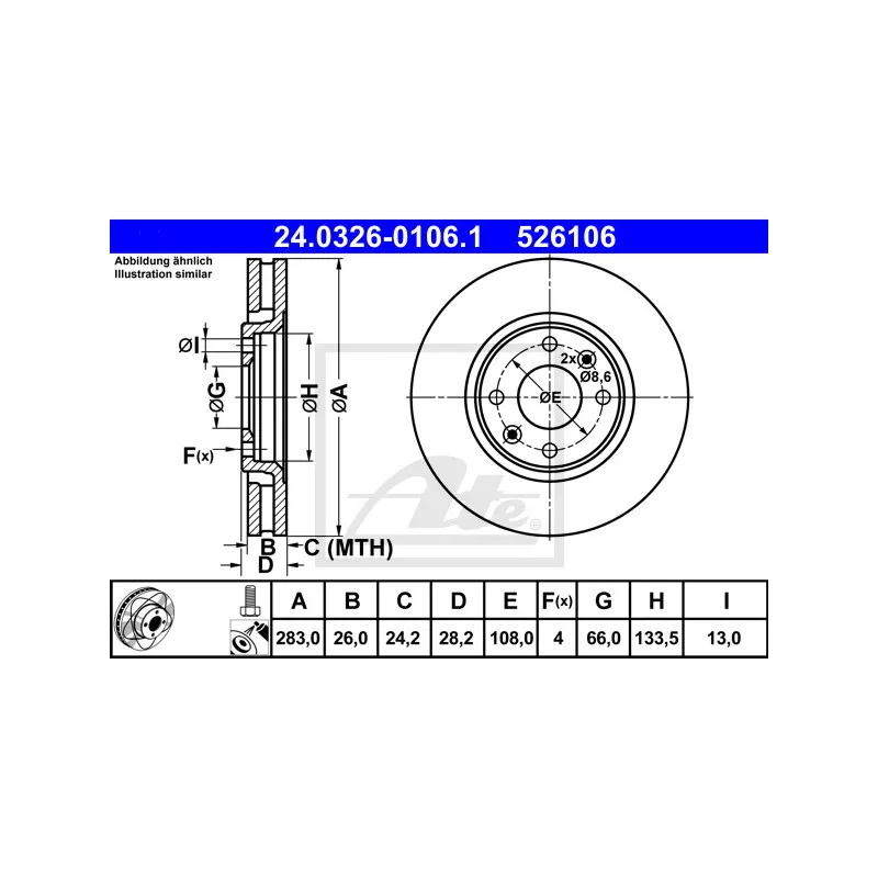 Jeu de 2 disques de frein avant ATE 24.0326-0106.1