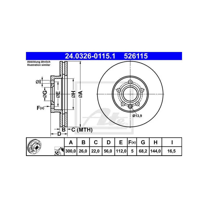 Jeu de 2 disques de frein avant ATE 24.0326-0115.1