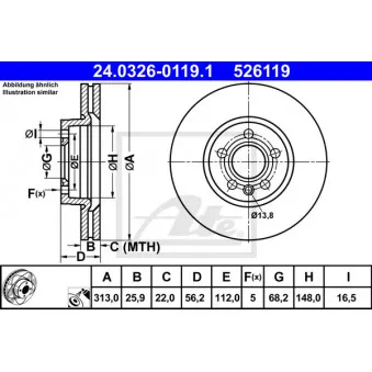 Jeu de 2 disques de frein avant ATE 24.0326-0119.1