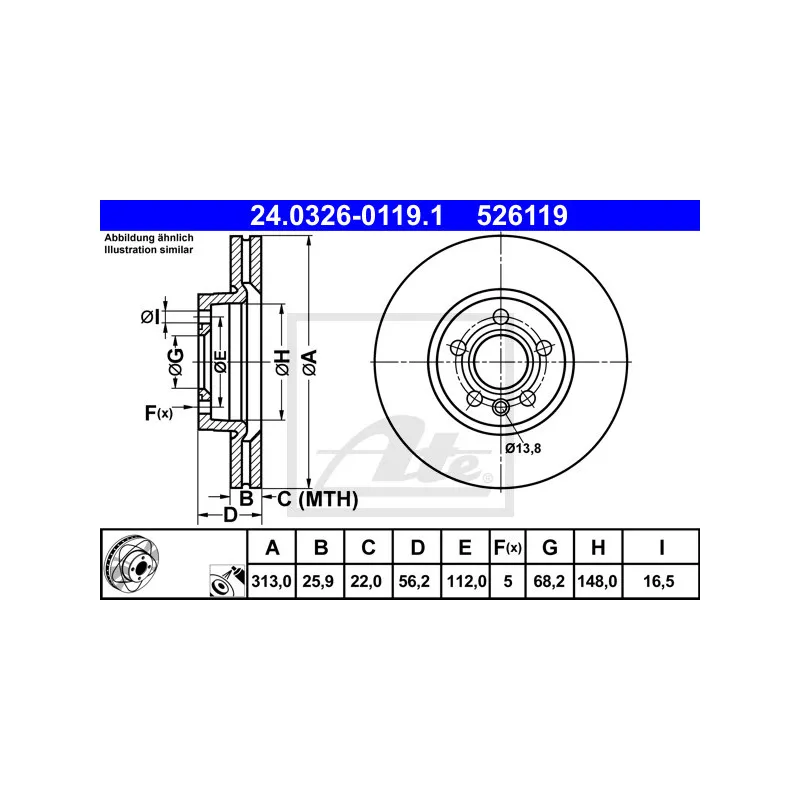 Jeu de 2 disques de frein avant ATE 24.0326-0119.1